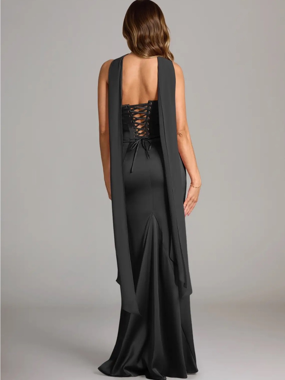 Azazie Sorrel Black Mermaid Strapless Stretch Satin Convertible Dress - Picture 3 of 9